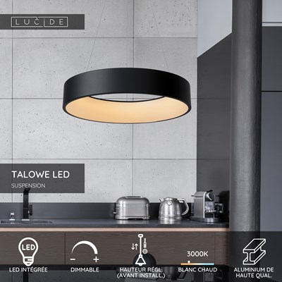 Lucide TALOWE LED - Suspension - Ø 60 cm - LED Dim. - 1x39W 3000K - Noir